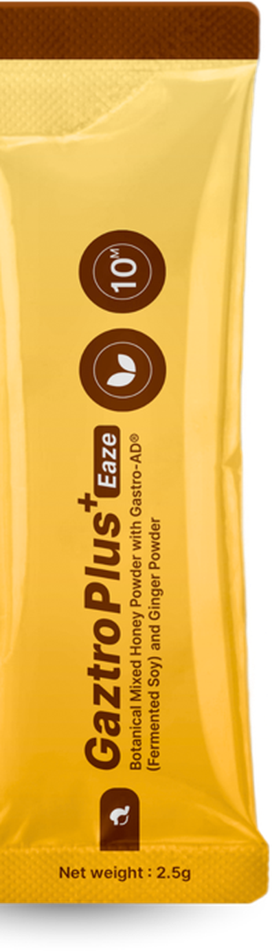 A single GaztroPlus Eaze sachet — Botanical Mixed Honey Powder with Gastro-AD®, 2.5 g